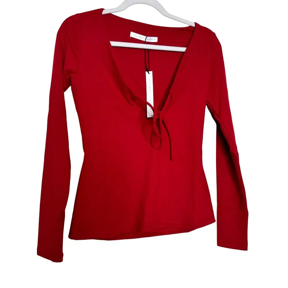 Susana Monaco Long Sleeves Scoop Neck Tie Top - Red NWT Size Large